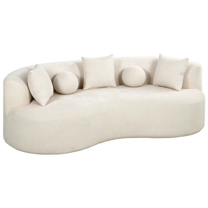 HOMCOM 3-Sitzer-Sofa ohne Gestell mit großzügiger tiefer Sitzfläche, geschwungener Rückenlehne, 2 Kissen, Chenille, Creme