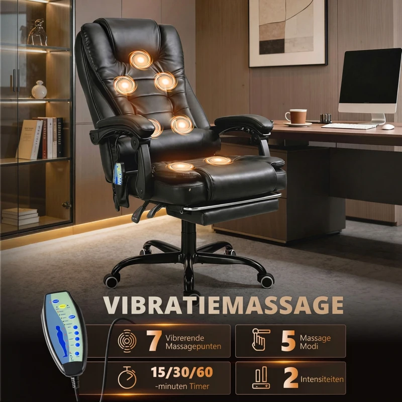 Vinsetto Massagestoel directiestoel met voetensteun, verstelbare rugleuning PVC zwart(m-4)