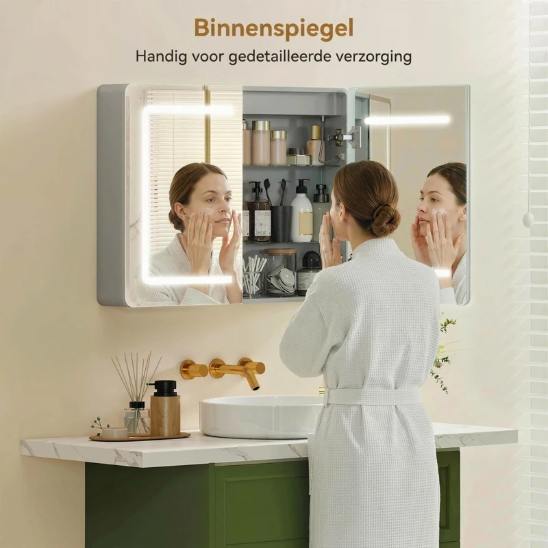 HOMCOM Spiegelkast voor de badkamer met LED-verlichting, 60 x 80 cm badkamerkast met anti-condens, 3-voudig dimbaar