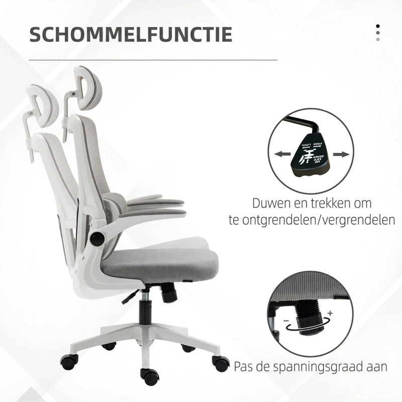 Vinsetto Bureaustoel, in hoogte verstelbaar, kantelbare rugleuning, verstelbare hoofdsteun, tot 120 kg, 60x59x114-122 cm, Grijs(m-5)