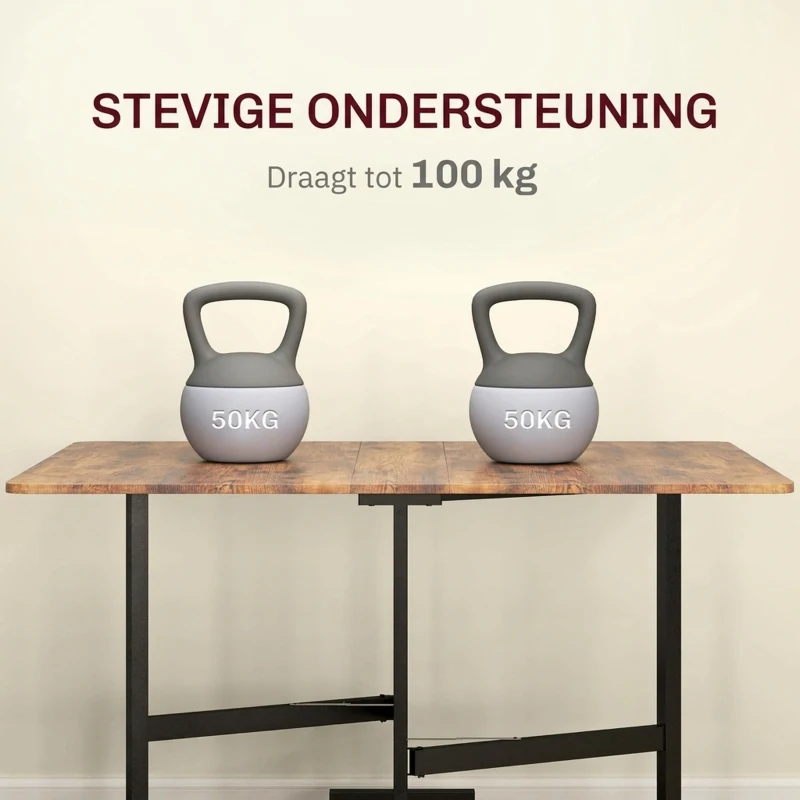 HOMCOM Opklapbare Eettafel, Geschikt voor tot 6 Personen, met 6 Wielen en Remmen, voor Kleine Ruimtes, Bruin(m-6)