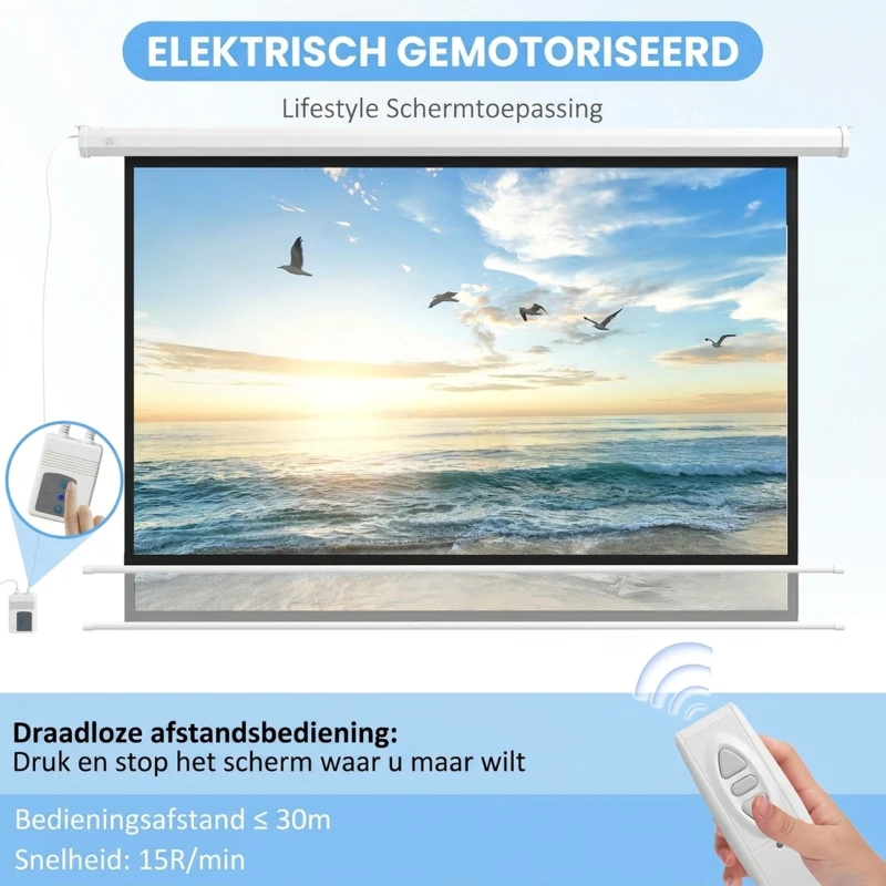 HOMCOM Projector Scherm, 16:9 Formaat, Afstandsbediening, 266 x 149 cm (120 Inch), Wit