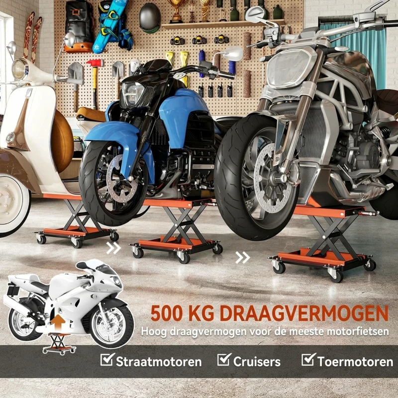HOMCOM Motorfietslift 500 kg Capaciteit 135-390 mm Verstelbare Hoogte Staal Oranje(m-5)