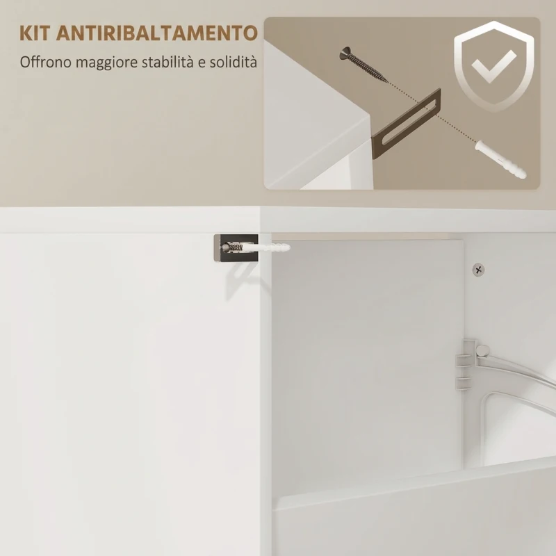 HOMCOM Scarpiera a Specchio a 4 Ante Antiribaltamento in Legno, 63x17x146 cm, Bianco