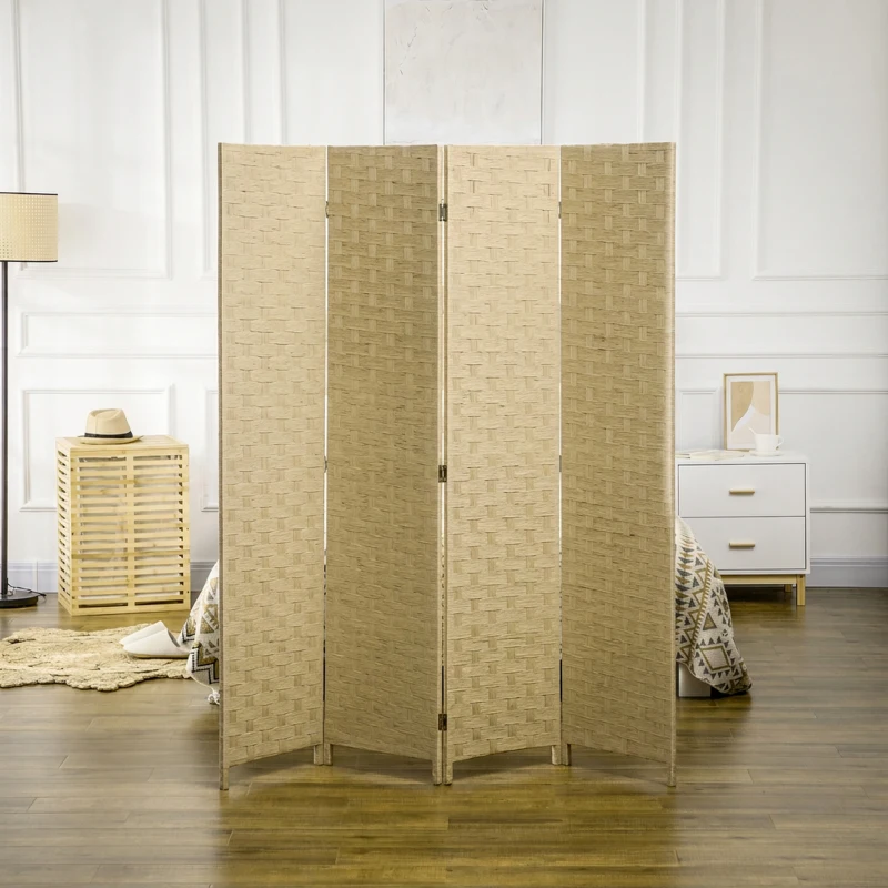 HOMCOM Kamerscherm 4-delig 160 x 170 cm Kamerverdeler van Gevlochten Materiaal voor Woonkamer Bruin