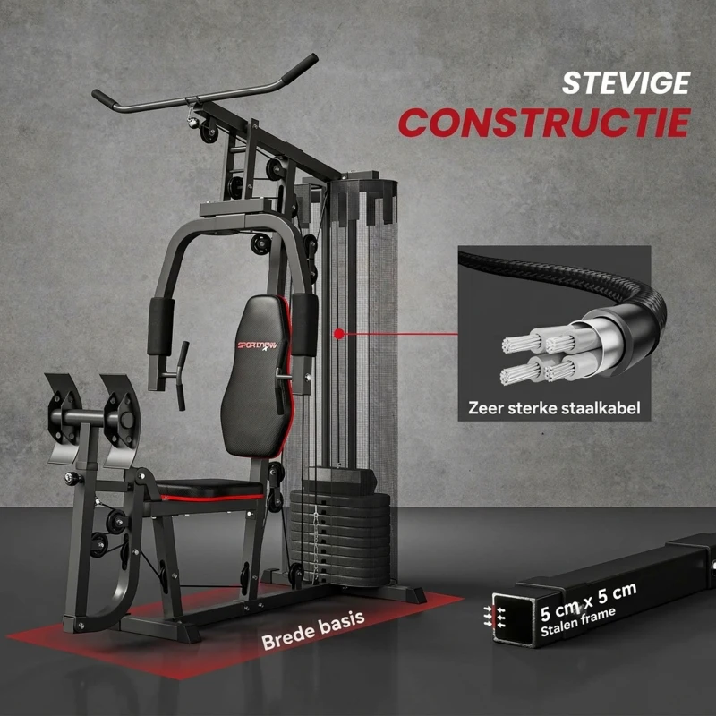 SPORTNOW Thuis Fitnessstation met 45 kg Gewichtsblokken, Lat Pulley, Borststation, Beinpresse voor Veelzijdige Training