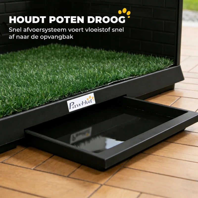 PawHut Hondentoilet 75 x 51 cm Hondentoilet met Kunstgras, Puppytoilet met Hoge Wanden, Uittrekbare Lade en Drainage Zwart