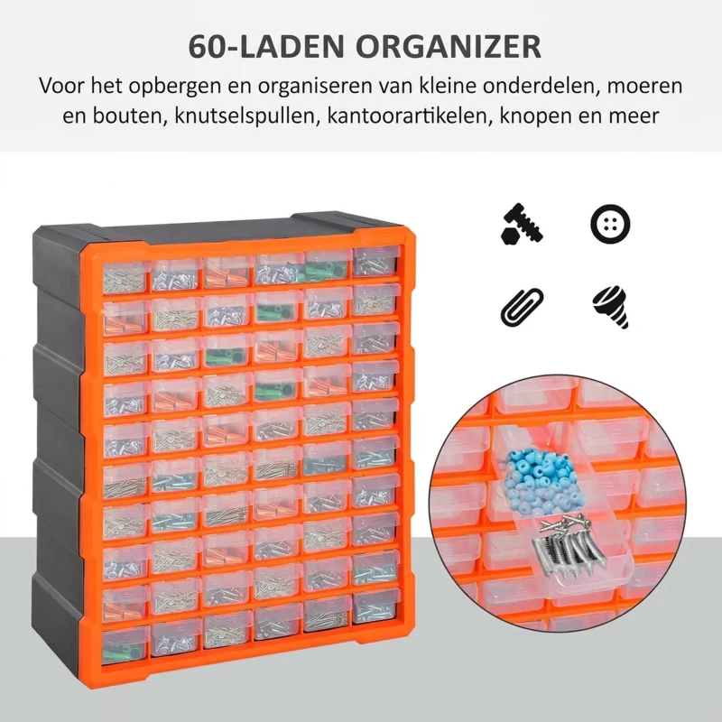 DURHAND sorteerbox 60 vakken magazijn voor kleine onderdelen onderdelendoos bewaardoos oranje