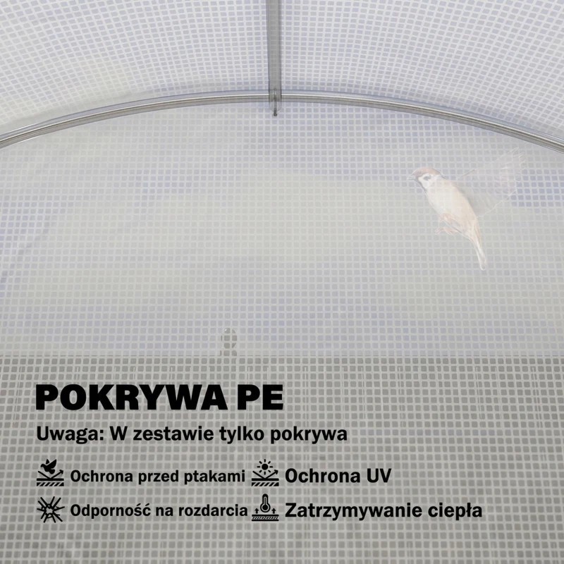 Outsunny Folia do szklarni 3 x 3 m, wodoodporna folia polietylenowa z rolowanymi drzwiami, 6 okien, ochrona UV, biała