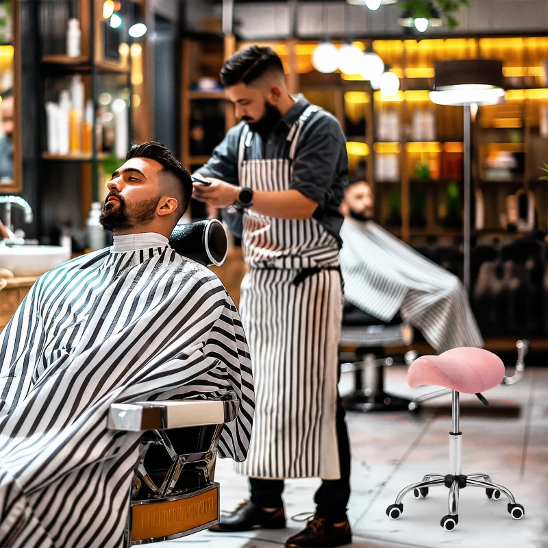 HOMCOM Rolkruk In Hoogte Verstelbaar 49-61 cm Praktijkkruk 360° Draaibaar Kruk Bureaukruk Voor Kantoor Salon Massage Spa Roze