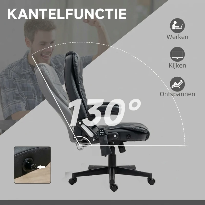 HOMCOM kantoorstoel draaistoel massagestoel met warmtefunctie directiestoel bureaustoel(m-6)