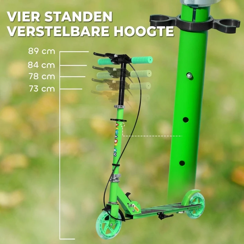 AIYAPLAY Kinderstep, Dubbele Remmen, Metalen Frame, Voetsteun, Opvouwbaar, 3-8 Jaar, Groen