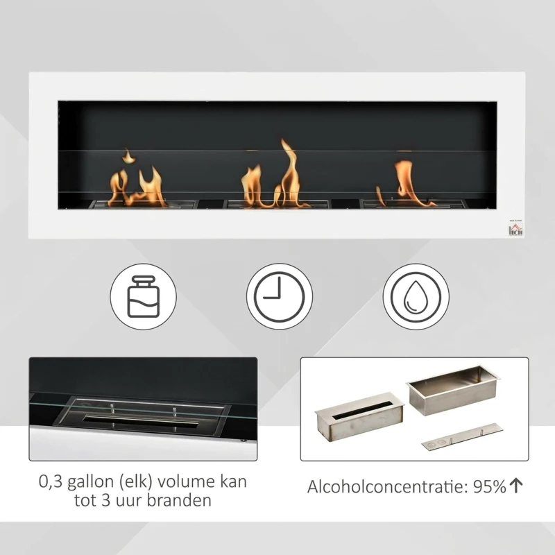 HOMCOM ethanolhaard bio-ethanolbrander 3 verbrandingskamers 3 uur. Brandduur wit(m-5)