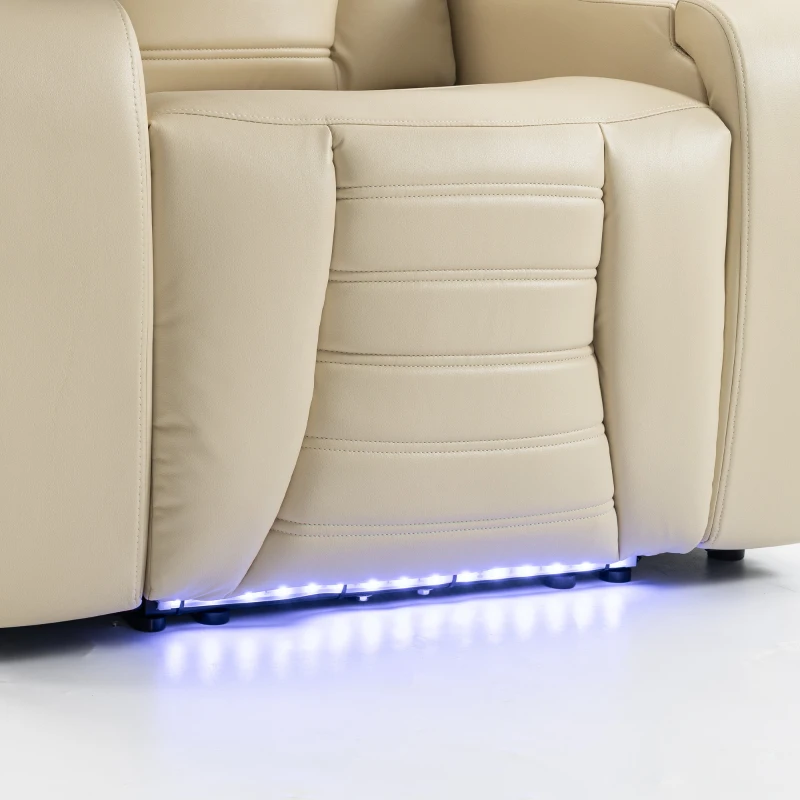 HOMCOM Cadeirão Relax Reclinável Elétrico com Aquecimento Lombar, Massagem por Vibração, Luz LED, Apoio para os Pés, USB e USB-C, Branco Creme