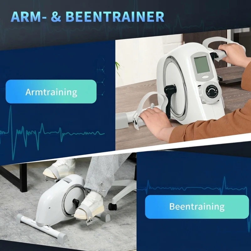 SPORTNOW Mini-Hometrainer, Onder-het-Bureau Voetpedalen, Arm- en Been Oefeningen, 8 Weerstandsniveaus, Staal, Wit