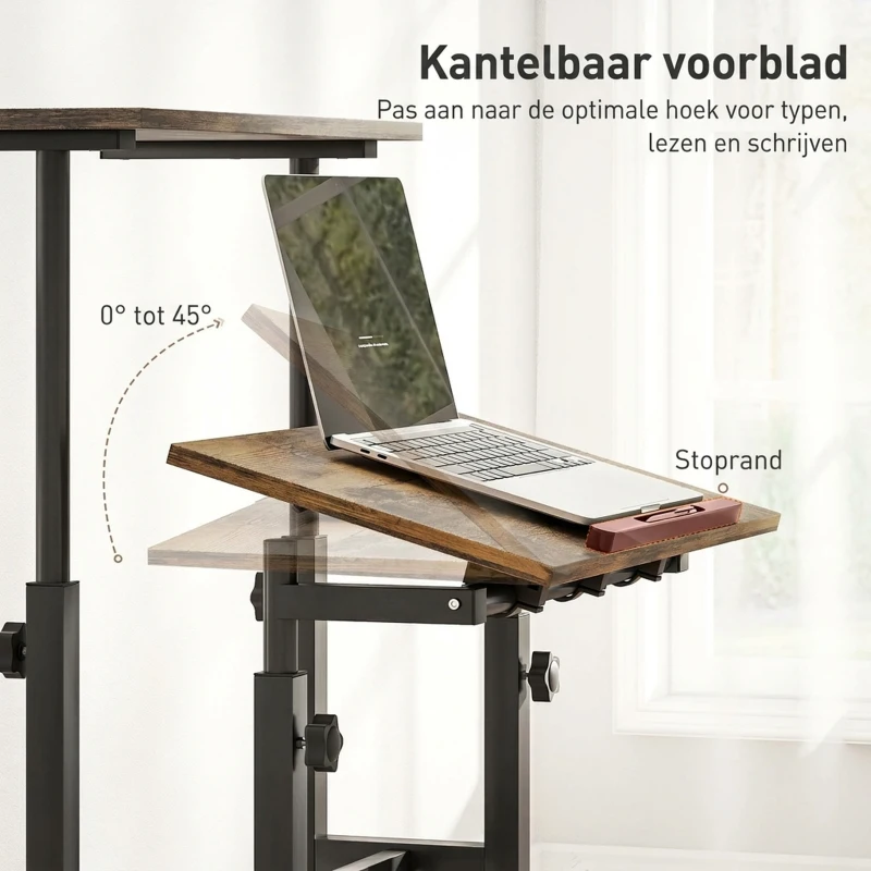 HOMCOM Bureau verstelbaar keukentafel met plank, wielen, computertafel Rustiek Braun 60 x 60 x 70,5-120 cm(m-5)