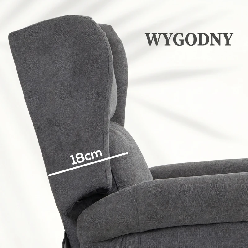 HOMCOM Fotel Relaksacyjny z Pomocą przy Wstawaniu, Funkcja Leżenia, do 200kg, 72,5x94x109cm, Ciemnoszary