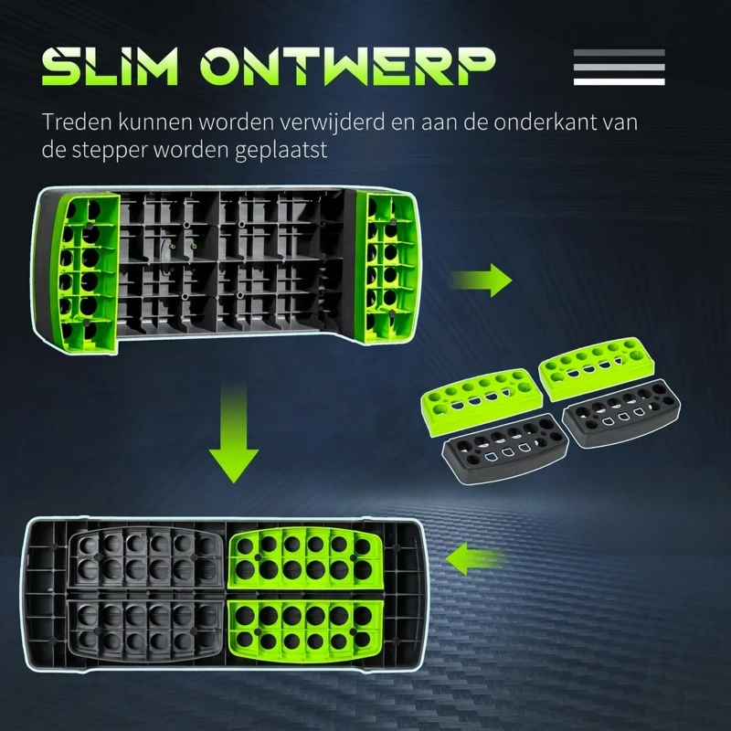 HOMCOM Aerobic-stepper, 3-traps in hoogte verstelbaar, tot 150 kg, 78 x 28 x 20 cm, Grijs/Groen