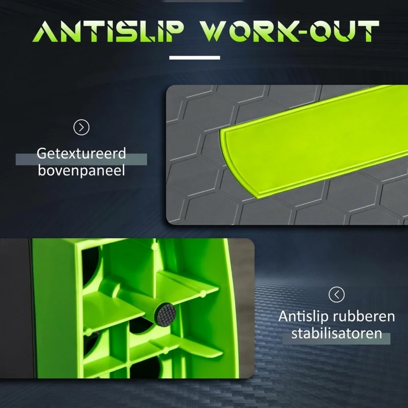 HOMCOM Aerobic-stepper, 3-traps in hoogte verstelbaar, tot 150 kg, 78 x 28 x 20 cm, Grijs/Groen