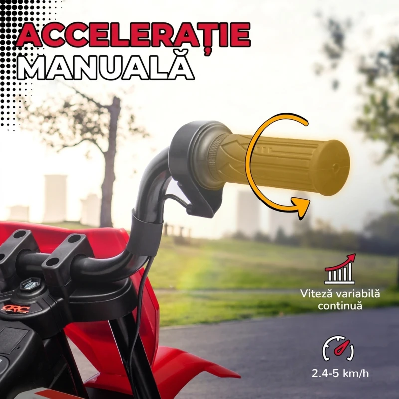 AIYAPLAY Motocicletă electrică pentru copii cu roți ajutătoare, din PP și metal, 109,5x60x72,5 cm, roșie