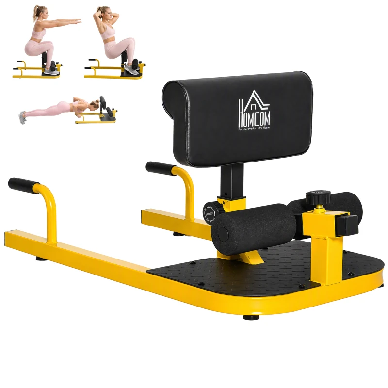 HOMCOM Aparat pentru Genuflexiuni 3 în 1 Reglabil cu Picioare Antiderapante, 50x97x44.5-56.5cm, Galben
