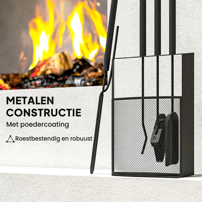 Outsunny 5-delige haardset met standaard – zwart metaal