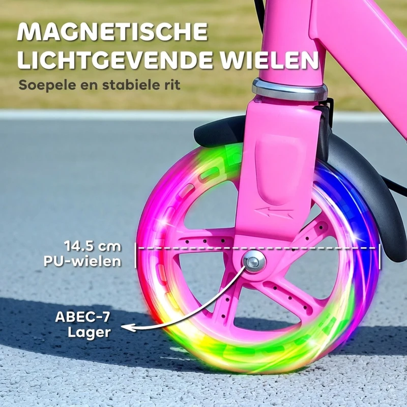 AIYAPLAY Kinderstep, Dubbele Remmen, Metalen Frame, Voetsteun, Opvouwbaar, 3-8 Jaar, Roze(m-5)