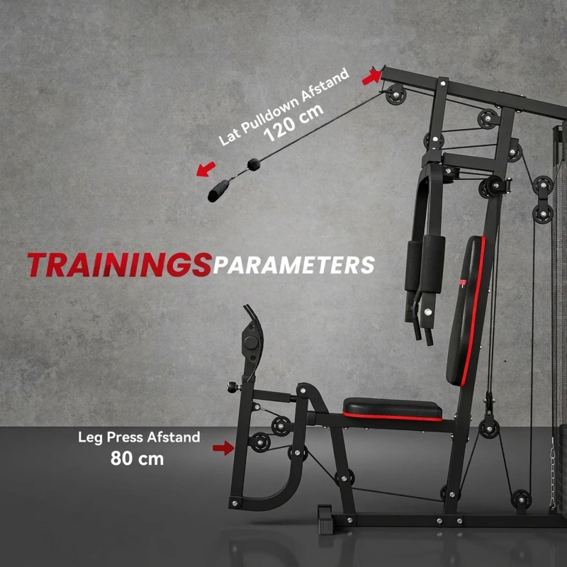 SPORTNOW Thuis Fitnessstation met 45 kg Gewichtsblokken, Lat Pulley, Borststation, Beinpresse voor Veelzijdige Training