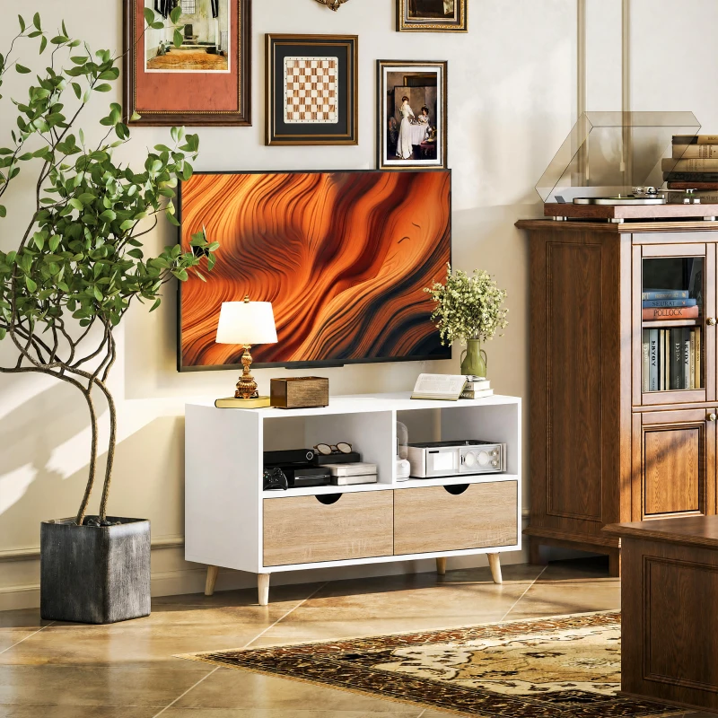 HOMCOM TV-kast, TV-meubel met Laden, Open Planken, Hout, 99 x 39 x 58 cm, Wit
