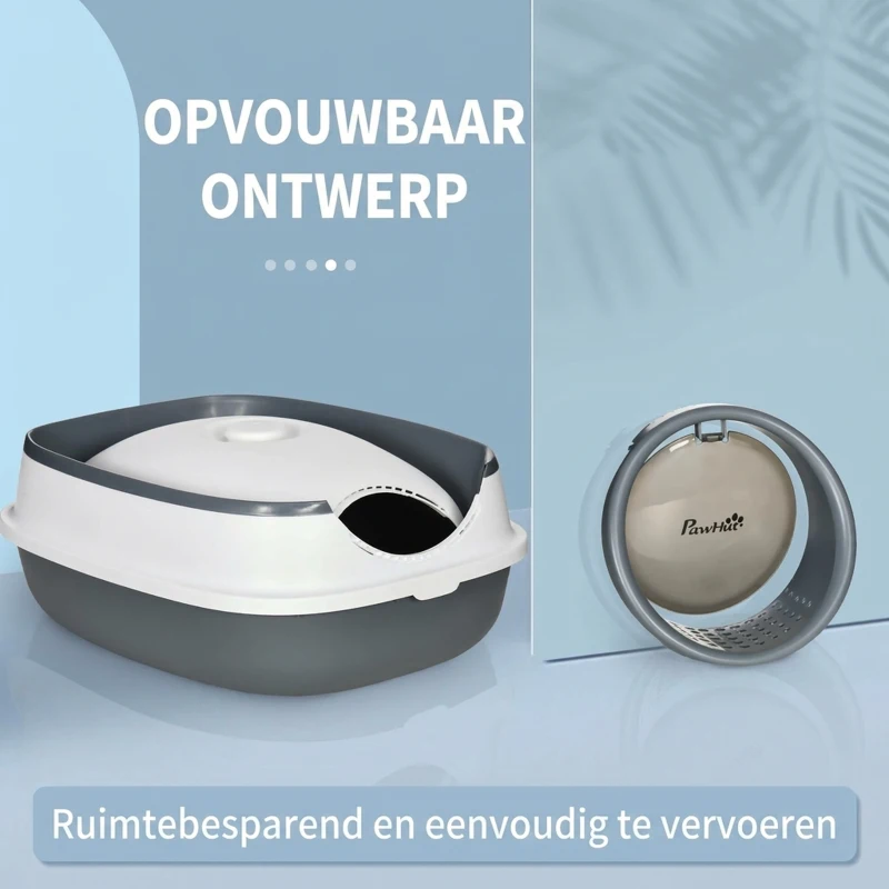 PawHut kattenbak met deksel, kattenbak incl. zandafvoerpedaal, vloerrooster