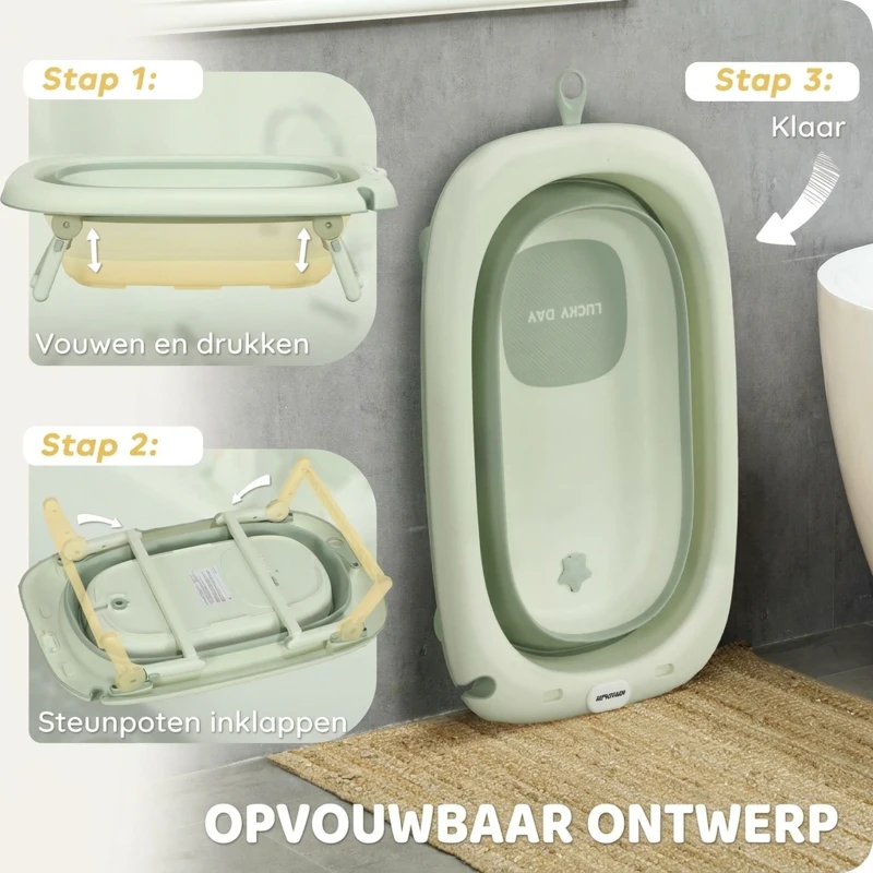 AIYAPLAY Babybadkuip, Opvouwbaar, Antislip Bodem, Olifanten-Badkussen, 86 x 53 x 25,5 cm, Groen