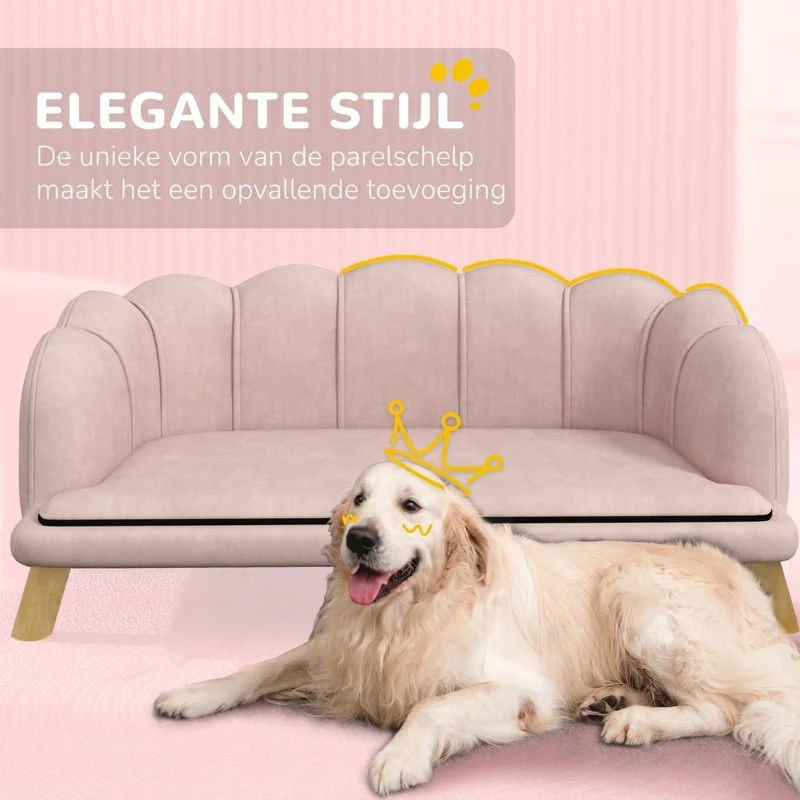 PawHut Huisdierensofa voor Middelgrote en Grote Honden tot 25 kg, Stevig Hout, Gepolsterd, Roze