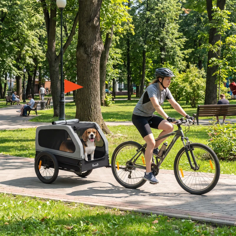 PawHut Opvouwbare Fietsaanhanger voor Middelgrote Honden tot 20kg Helling, Reflectoren, Lijn en Vlag Grijs