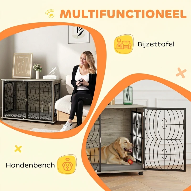 PawHut Hondenbox, Hondenkist, Afsluitbare Verblijfsbox voor Grote Honden, Grijs