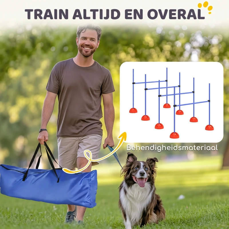 PawHut 4-delig honden-Agility-set met 4 hindernissen en draagtas voor sprongtraining, Blauw