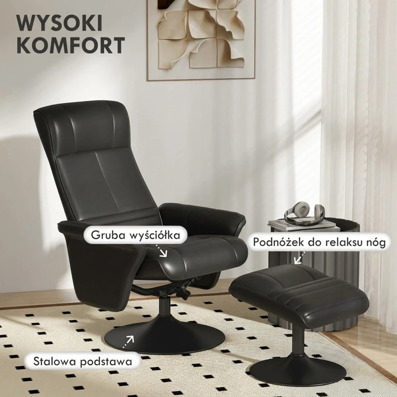 Fotel relaksacyjny z podnóżkiem, obrotowy, funkcja leżenia