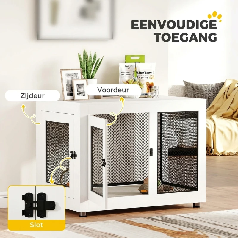 PawHut hondenkooi, dierenkooi met tafelblad, hondenhok, kennel, wit(m-6)
