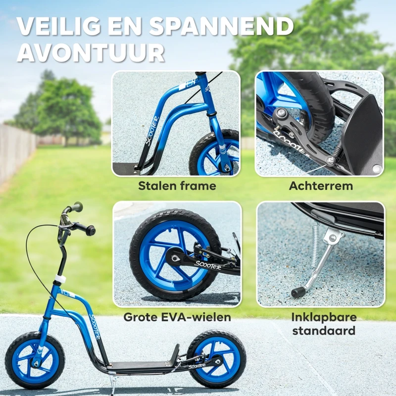 AIYAPLAY Kinderroller met verstelbaar stuur, grote wielen, parkeerstandaard, handrem, voor kinderen van 5-12 jaar, Blauw(m-6)