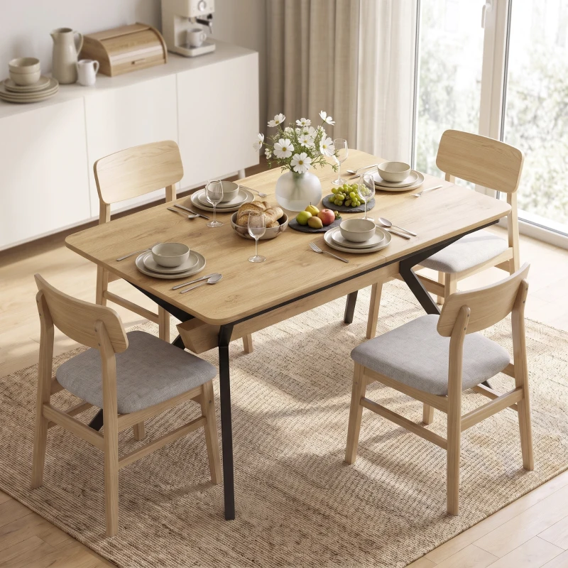 HOMCOM Mesa de Jantar Extensível 4-6 Pessoas, Mesa de Cozinha em Madeira 130-170x80x76 cm, Carvalho e Preto