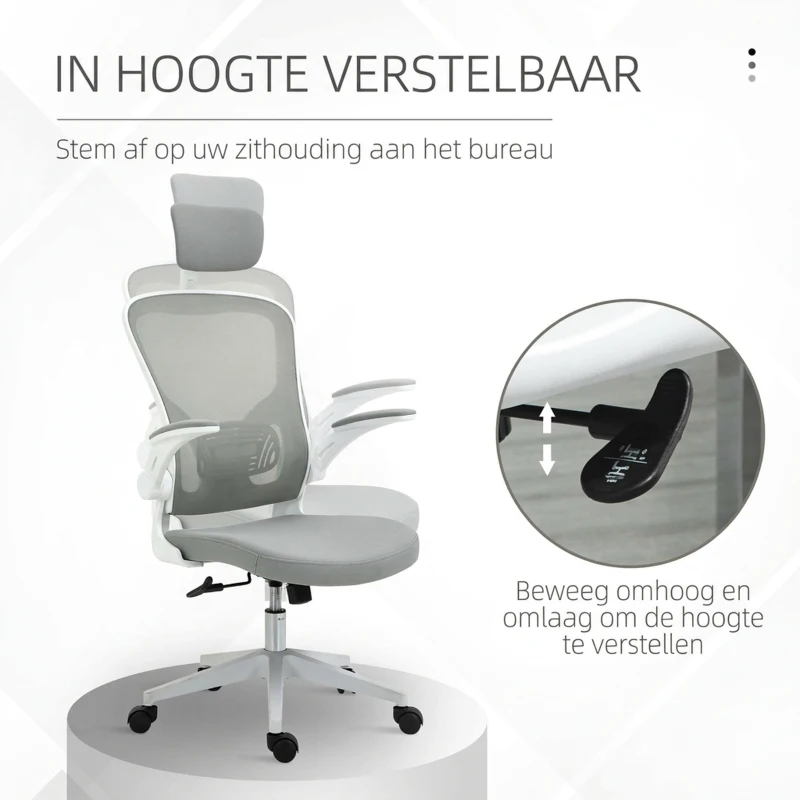 Vinsetto kantoorstoel ergonomische bureaustoel met kantelfunctie hoofdsteun grijs