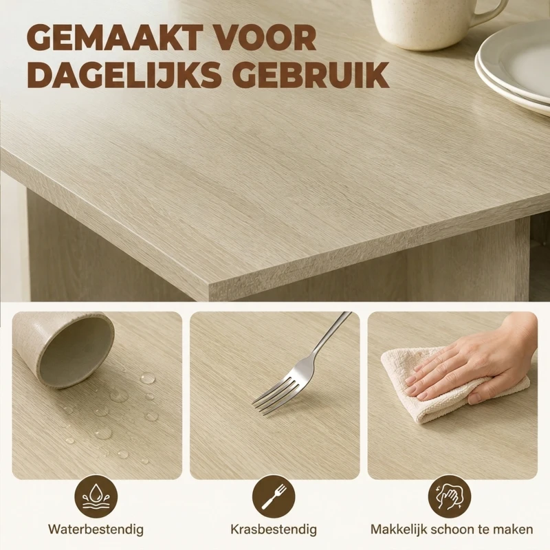 HOMCOM Opvouwbare eettafel voor 2-4 personen, verrijdbare tafel met open vak en lade, ideaal voor kleine ruimtes, natuur