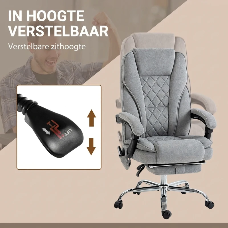Vinsetto Ergonomische Bureaustoel met Massagefunctie, Voetsteun, Draaibaar, Verrijdbaar, Grijs(m-5)