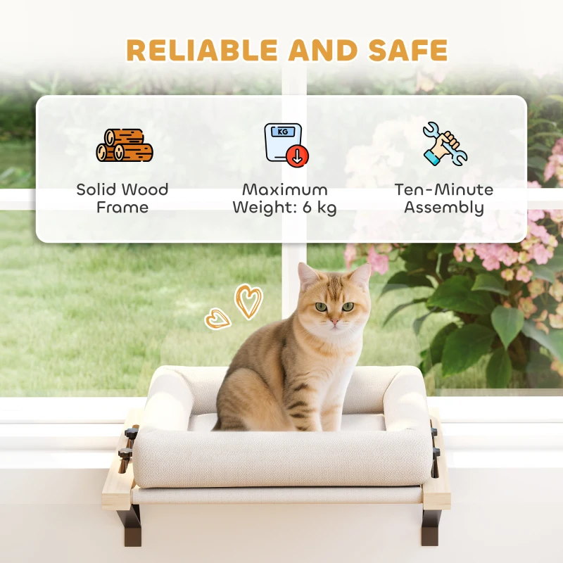 PawHut Kattenhuis met beugel voor vensterbanken en radiatoren, kussen, houten frame, wit