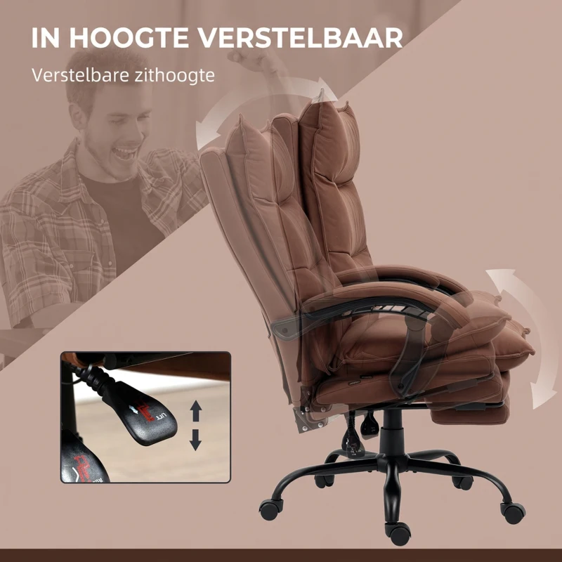 Vinsetto Bureaustoel met Massage- en Verwarmingsfunctie, Voetensteun, Verstelbaar, tot 120 kg, Bruin(m-6)