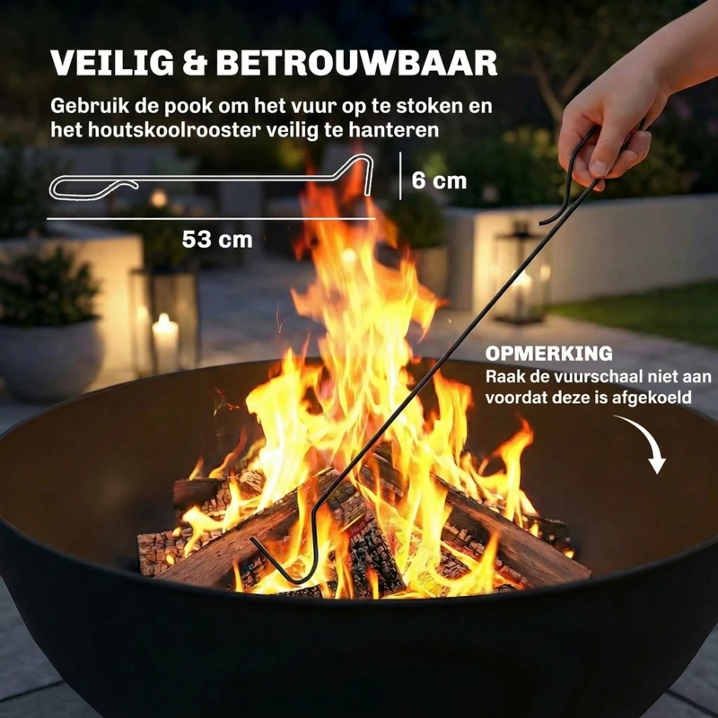 Outsunny Vuurkorf 60 x 53 x 66cm verstelbaar vuurplaats met vuurhaak koolstofrooster standaard zwart