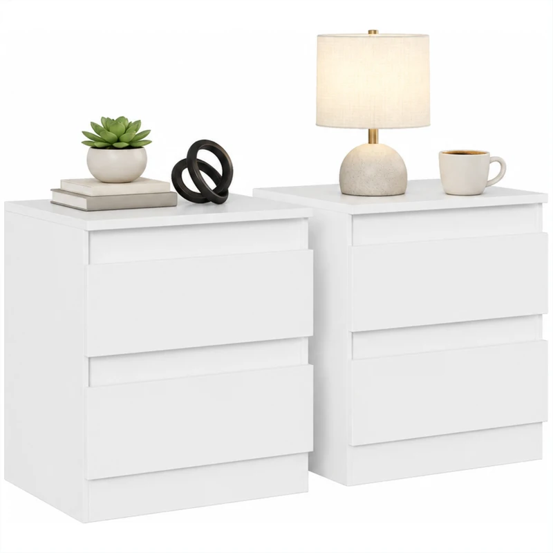 HOMCOM Set de 2 Noptiere, Noptiere cu 2 Sertare, Stil Modern, pentru Dormitor, Living, 40 x 34 x 46,5 cm, Alb