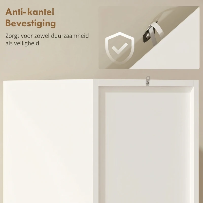 HOMCOM smalle badkamerkast hoge kast met 2 deuren, 2 open vakken, voor badkamer 30 x 34,6 x 182 cm Wit
