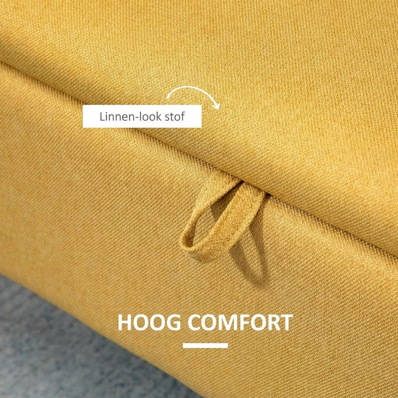 HOMCOM Opbergbank, Zitkist, Gestoffeerde Bank, Linnenlook, tot 150kg, 101x38,5x44,5 cm, Geel(m-6)