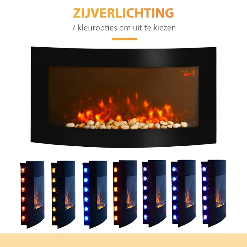 HOMCOM Elektrische kachel haardkachel kachel wandkachel met afstandsbediening 2 standen LED-liht(m-7)