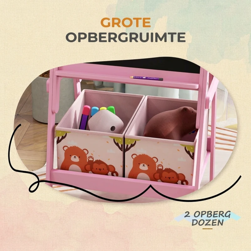 AIYAPLAY 2-in-1 Kinder Tekenezel met Whiteboard, Krijtbord en Opbergdozen, voor Kinderen van 3-8 Jaar, Roze(m-5)